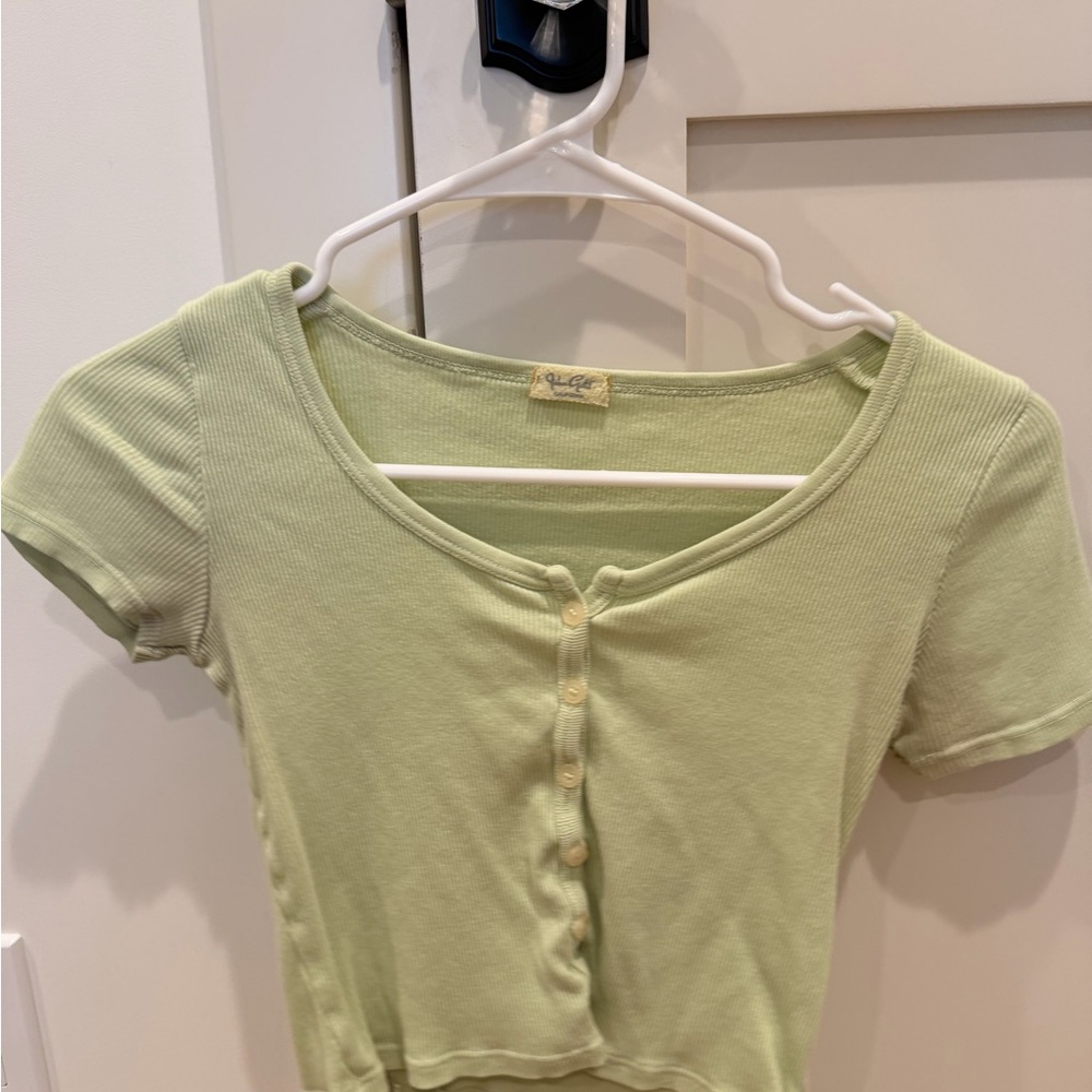 Brandy Melville Light Green Button-Up Crop Top